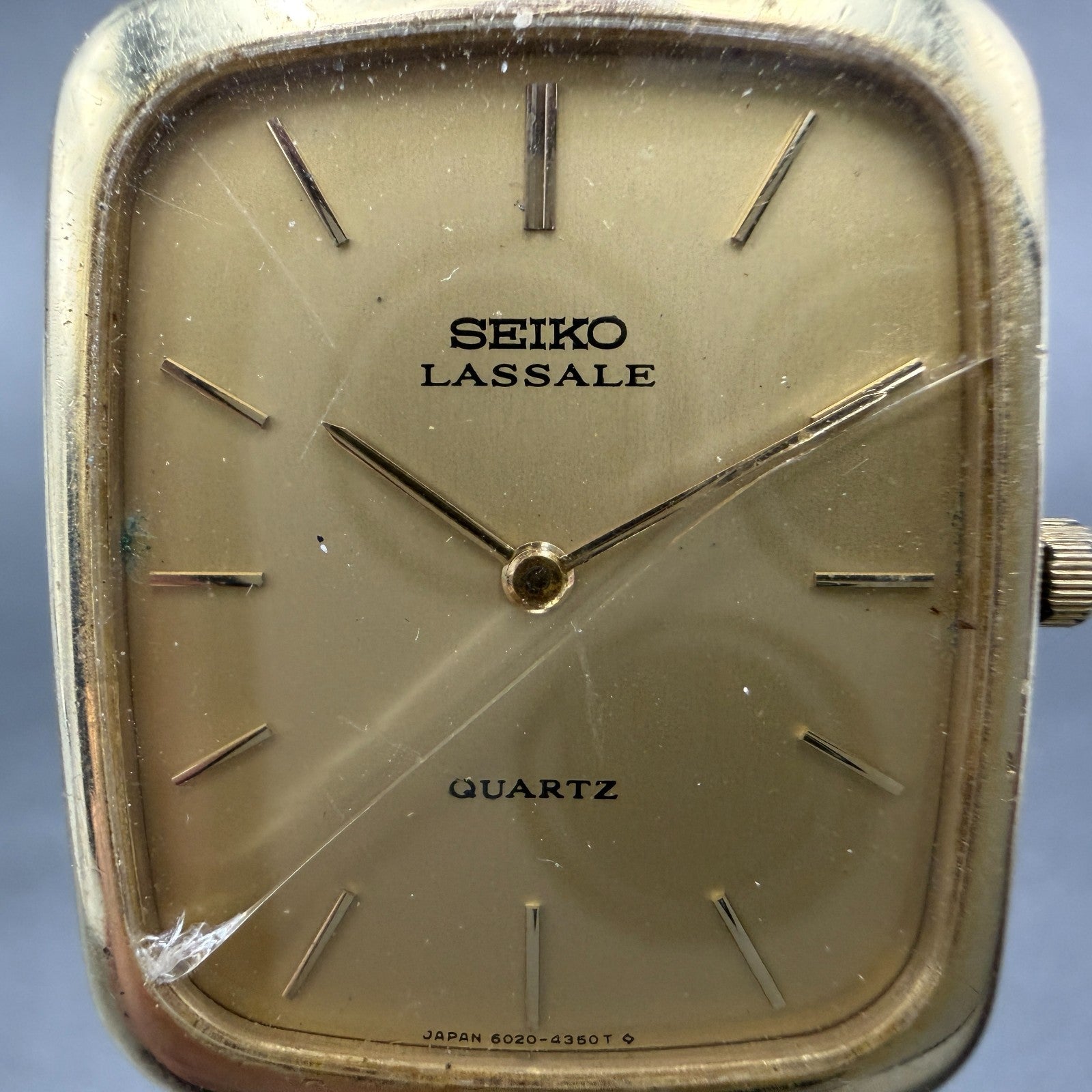Seiko Lassale Tank Watch Men 26mm Champagne Dial Gold Tone 6020-5909 New Battery1