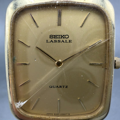 Seiko Lassale Tank Watch Men 26mm Champagne Dial Gold Tone 6020-5909 New Battery1