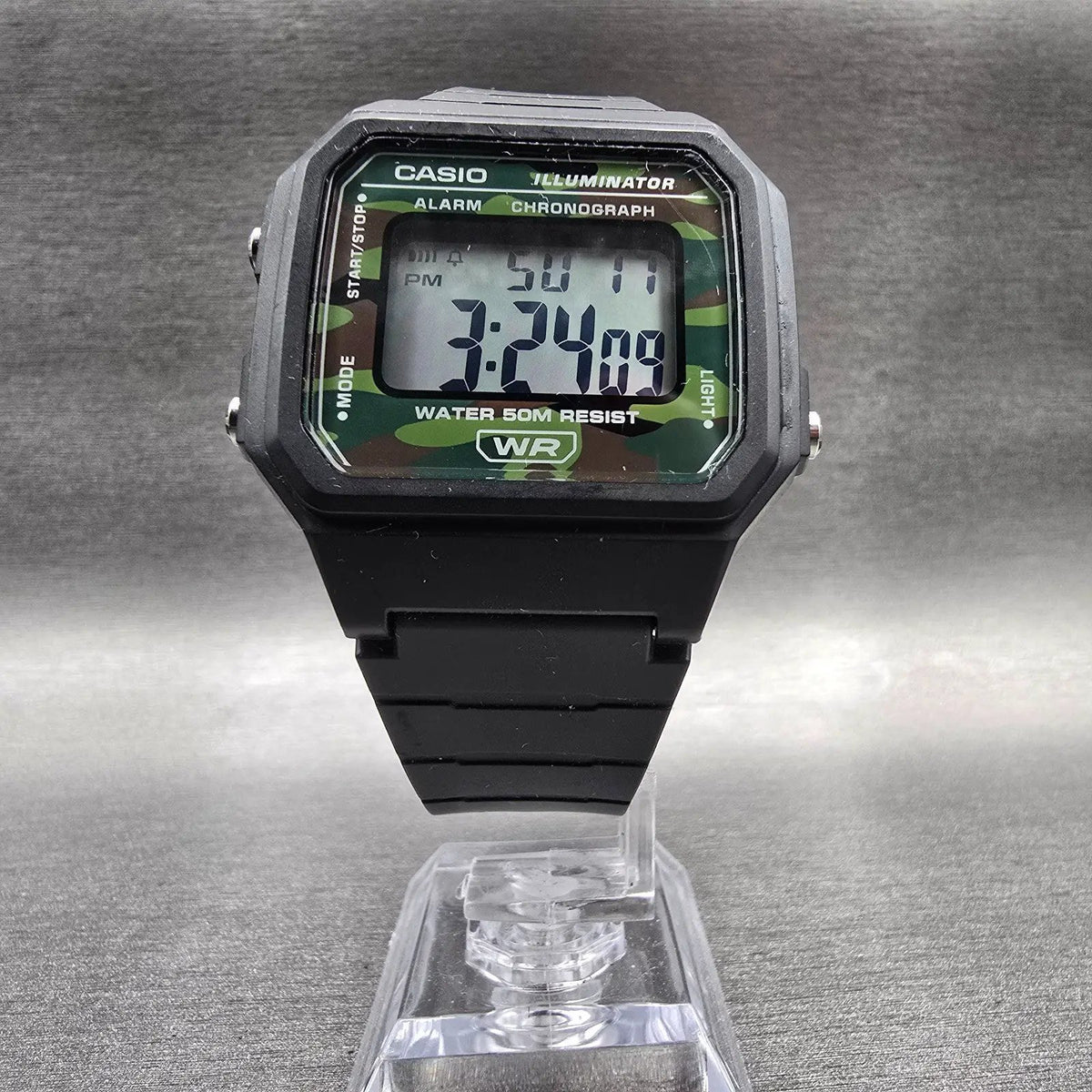 Casio W-217H Digital Watch Men 38mm Camo Dial Black Chrono Alarm New Battery5