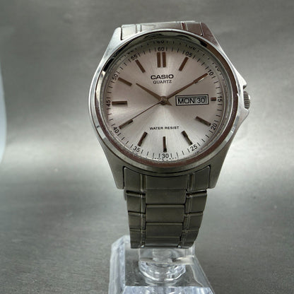 Casio Watch Men 37mm White Dial Silver Tone Round Daydate MTP-1239 New Battery A5