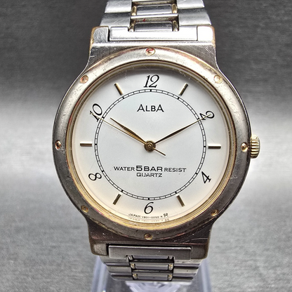 Seiko Alba Watch Men 32mm Silver Dial Two Tone Round V801-0010 New Battery0