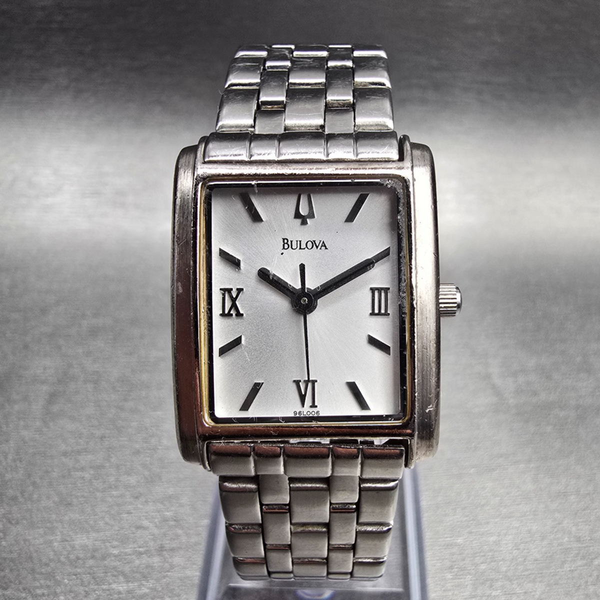Bulova Tank Watch Women 22mm Silver Dial Silver Tone Rectangle 96L006 New Batt0