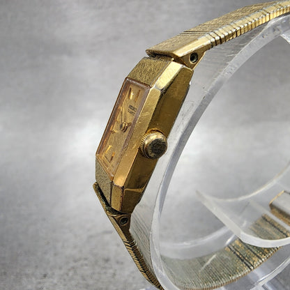 Seiko Watch Women 12mm Gold Dial Gold Tone Rectangle 13205049 New Battery VTG2