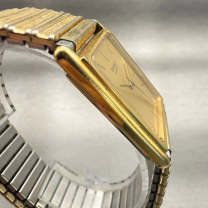 Seiko Watch Men 25mm Gold Dial Gold Tone Rectangle 9021-5009 New Battery Vintage3