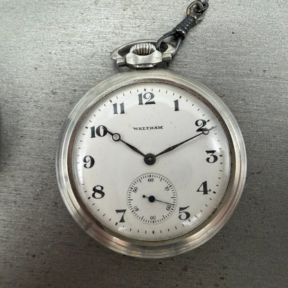 Waltham Pocket Watch 47mm White Dial Silver Tone Grade 220 Manual Wind PARTS!!!!0