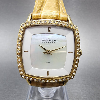 Skagen Watch Women 28mm MOP Dial Gold Tone Rectangle MK348SGL8B New Battery
