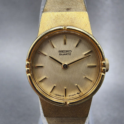 Seiko Watch Women 19mm Gold Dial Gold Tone Round 160129 New Battery VTG1