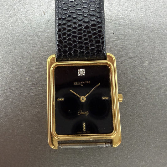 Wittnauer Tank Watch Men 25mm Black Dial Gold Tone NO CRYSTAL CD0464 9565 NewBat0