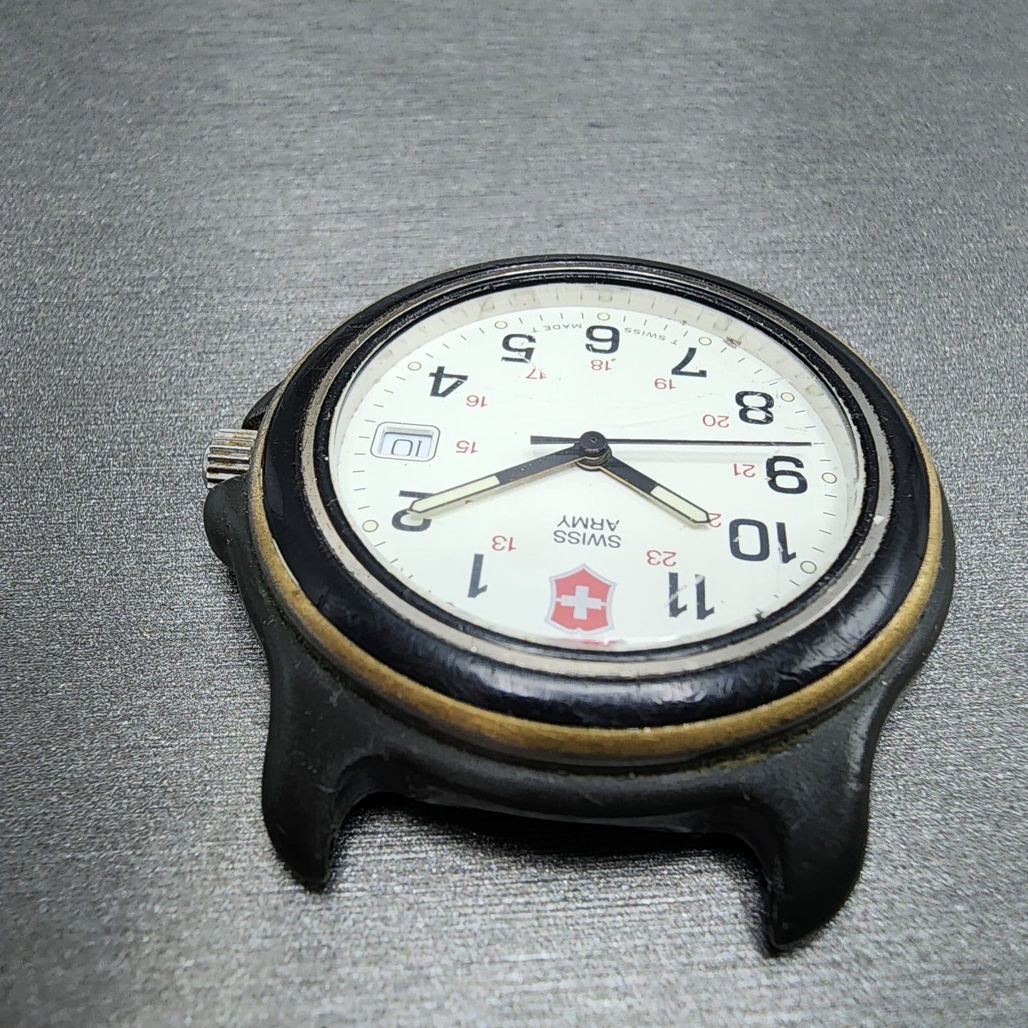 Victorinox Swiss Army Watch Men 39mm White Dial Black Tone Date Round PARTS5
