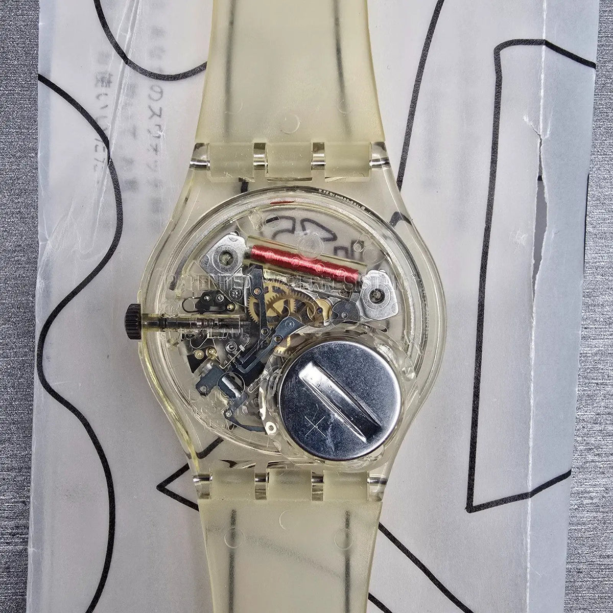 Swatch Scribble Watch Men 34mm Skeleton Dial Clear Case GZ124 New Battery NOS8