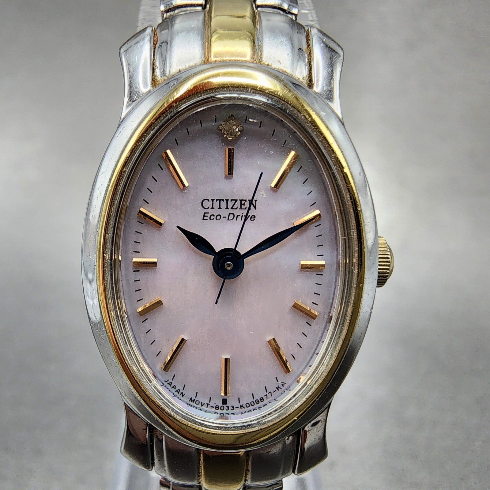 Citizen EcoDrive Watch Women 19mm MOP Dial Two Tone Oval E033K006520 Runs1