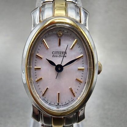 Citizen EcoDrive Watch Women 19mm MOP Dial Two Tone Oval E033K006520 Runs1