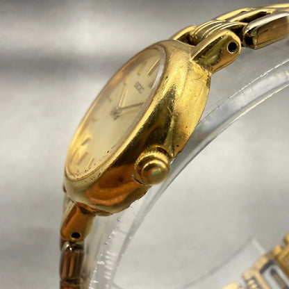 Seiko Watch Women 21mm Champagne Dial Gold Tone Round 1N00-1E09 New Battery VTG2