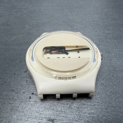 Swatch Screen Watch Men 34mm Beige Dial Beige Tone Round GW117 New battery2