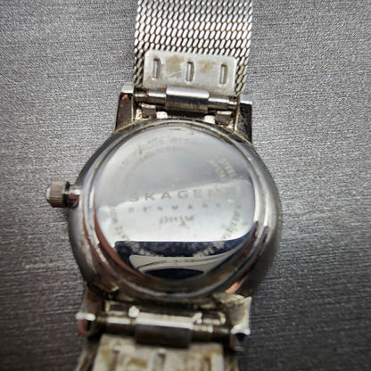 Skagen Steel Watch Women 24mm MOP Dial Stainless Steel Round Mesh band READ Runs11