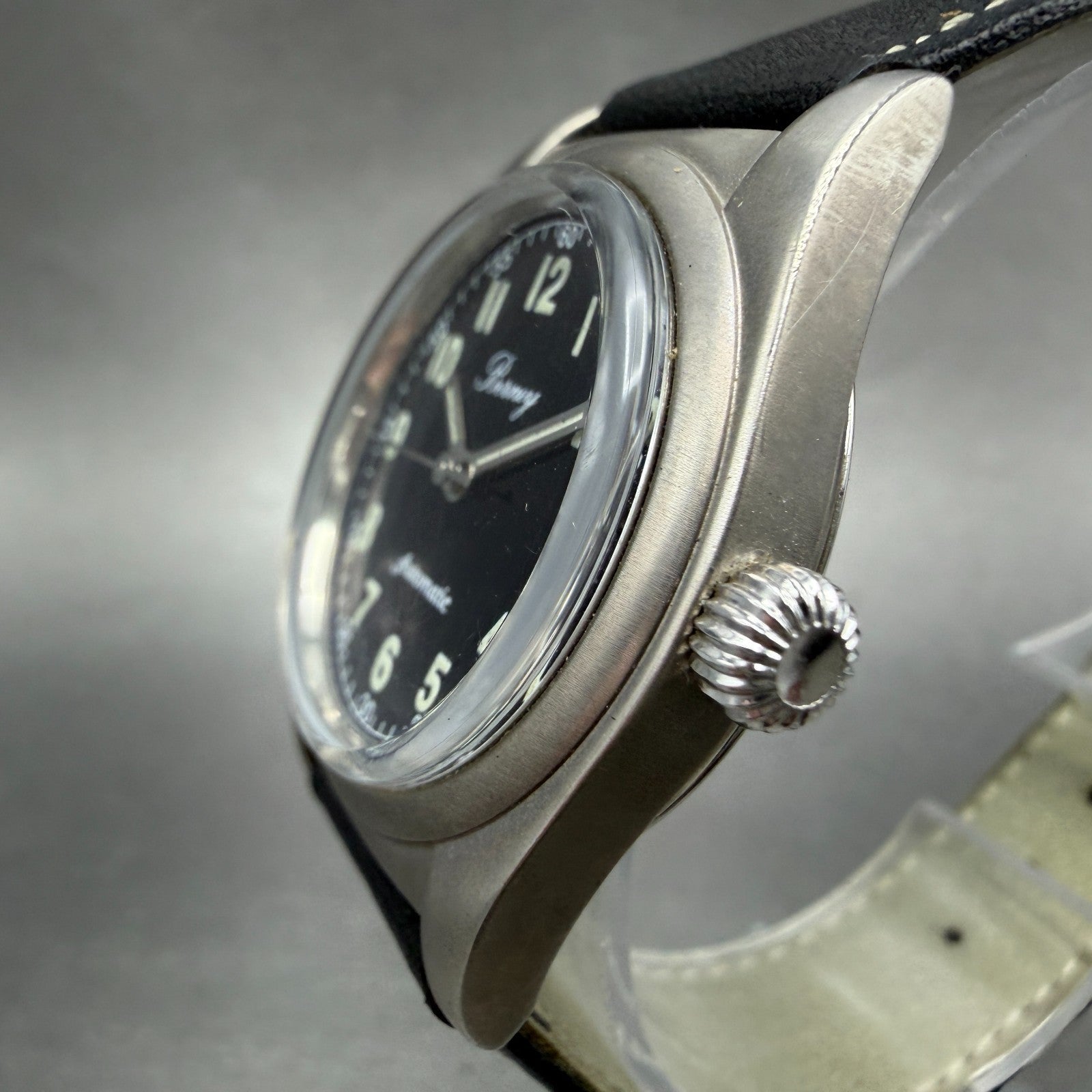 Berney Military Automatic watch Men 32mm Black Dial Steel Date Round Runs Swiss2