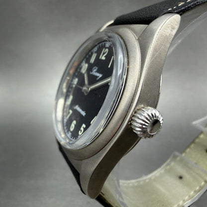 Berney Military Automatic watch Men 32mm Black Dial Steel Date Round Runs Swiss2
