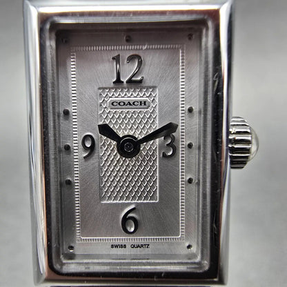 Coach Tank Watch Women 17mm White Dial Silver Tone Rectangle 0820 New Battery BJ1
