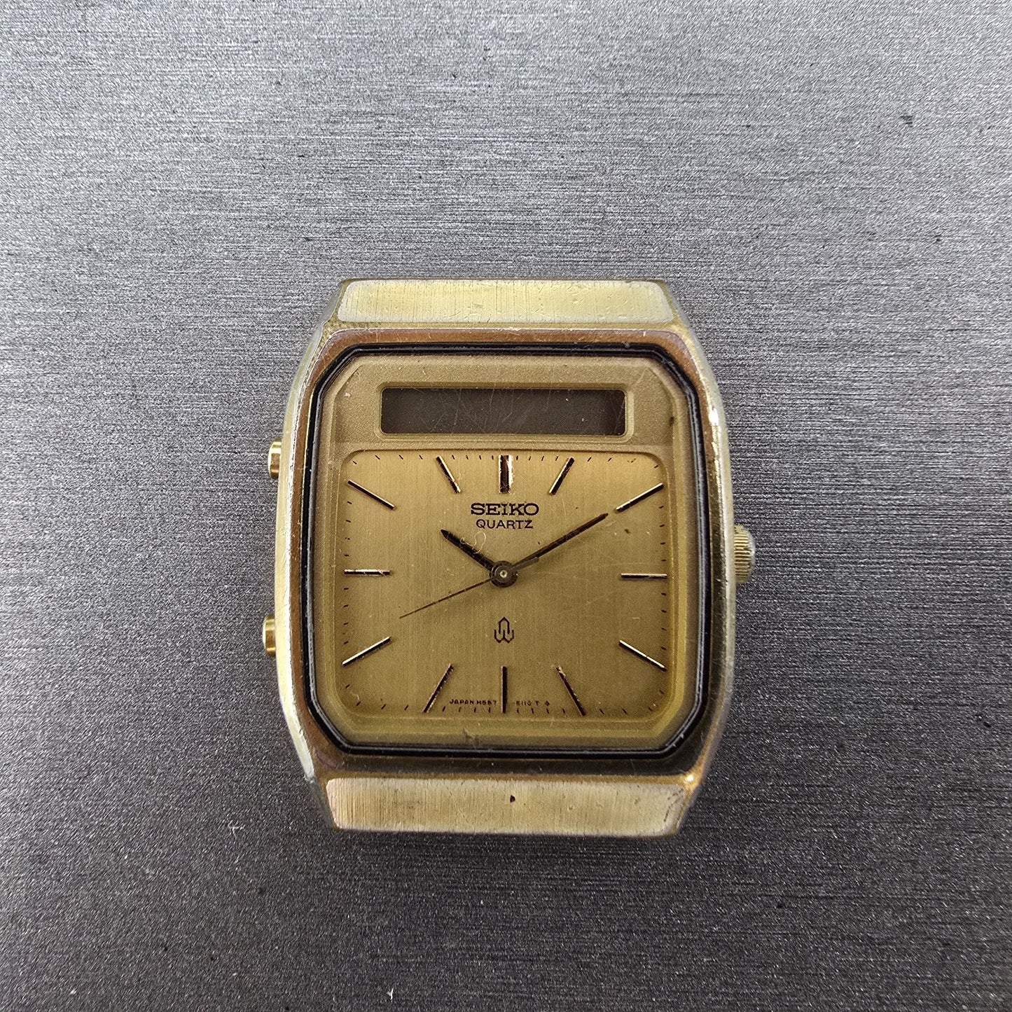 Seiko Analog Digital Watch Men 31mm Champagne Dial Gold Tone H557-5100 PARTS0