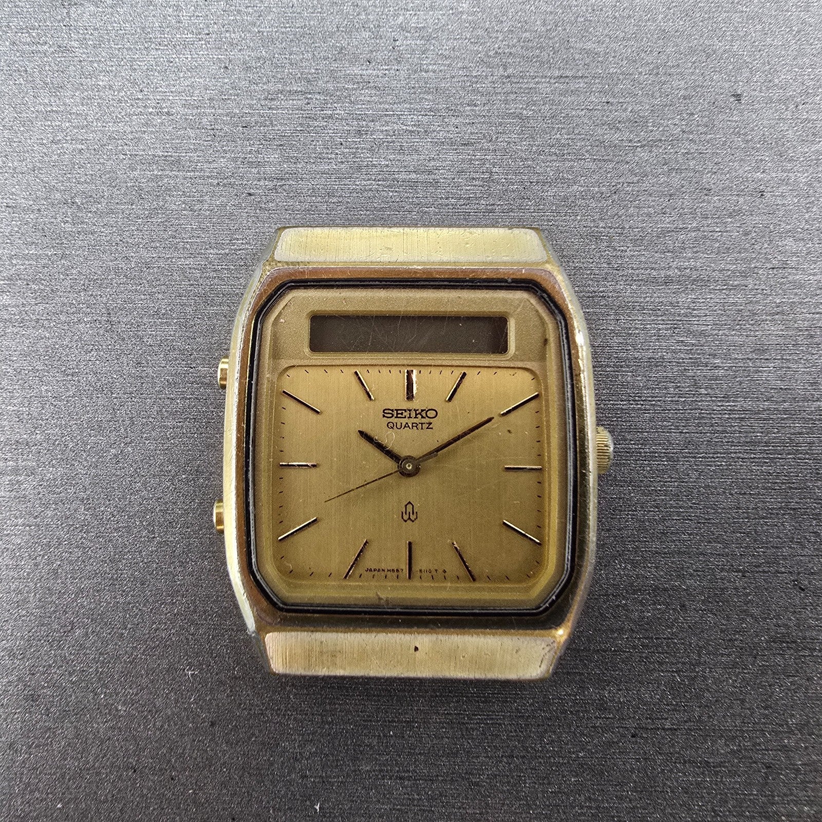Seiko Analog Digital Watch Men 31mm Champagne Dial Gold Tone H557-5100 PARTS0