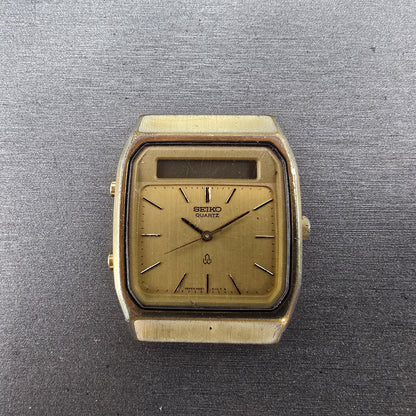 Seiko Analog Digital Watch Men 31mm Champagne Dial Gold Tone H557-5100 PARTS0