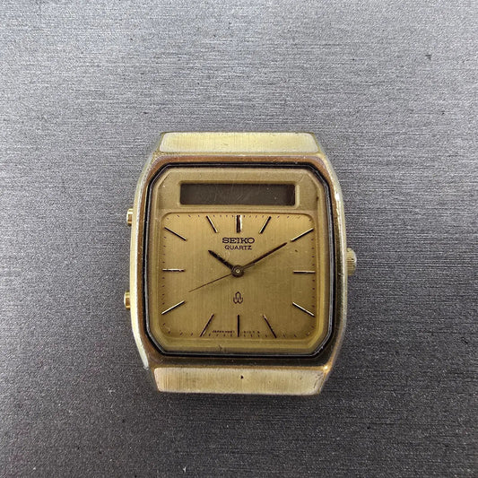 Seiko Analog Digital Watch Men 31mm Champagne Dial Gold Tone H557-5100 PARTS0