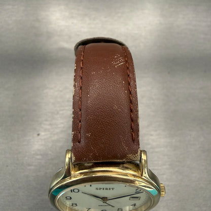 Seiko Spirit Watch Men 33mm Champagne Dial Gold Tone Date Round 5E32-6A3A Newbat4