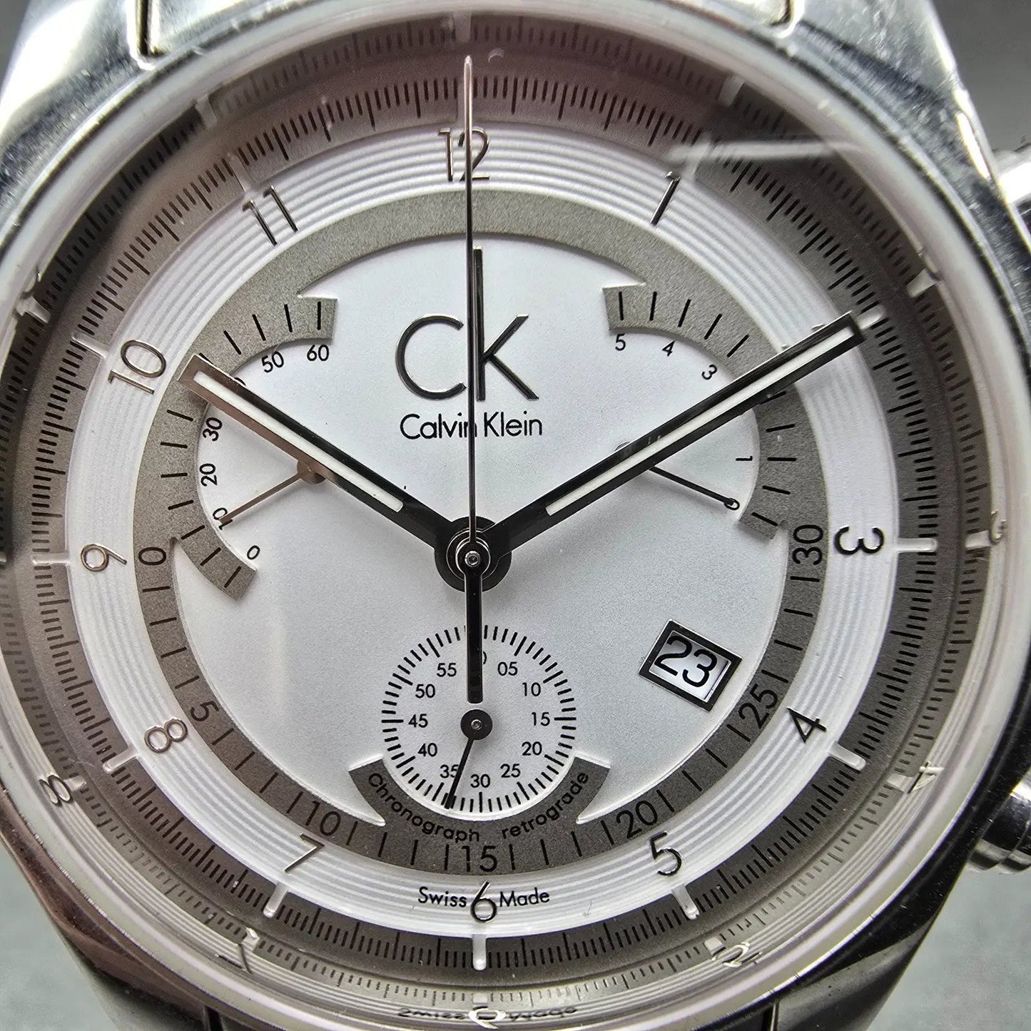 Calvin Klein Chronograph Watch Men 42mm White Dial Steel Date K77311 New Batt1