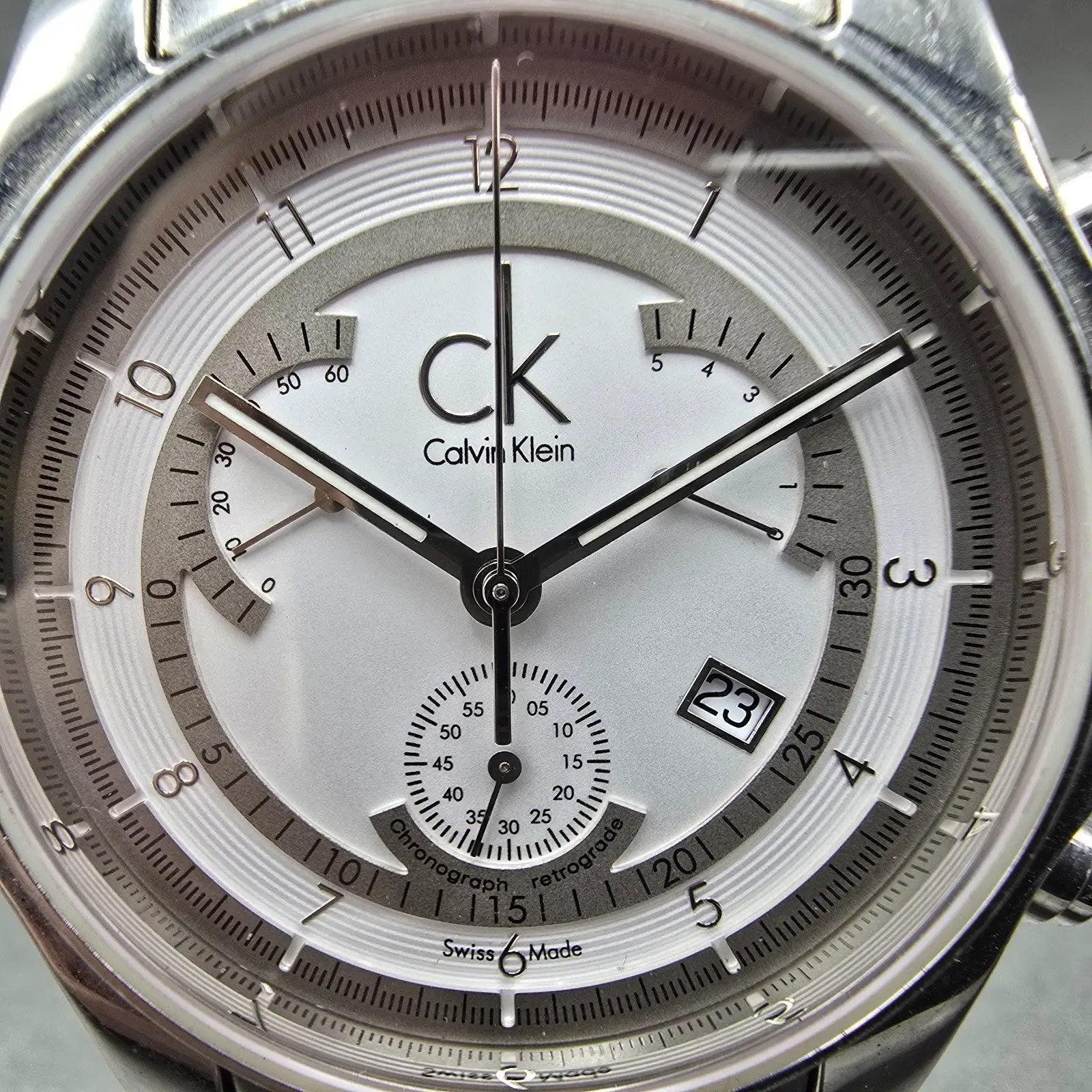 Calvin Klein Chronograph Watch Men 42mm White Dial Steel Date K77311 New Batt1