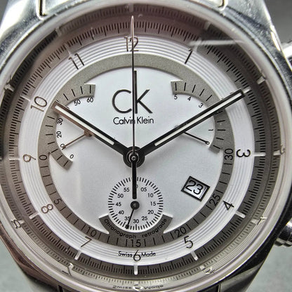 Calvin Klein Chronograph Watch Men 42mm White Dial Steel Date K77311 New Batt1