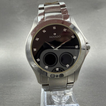 Movado Faceto Watch Men 39mm Black Dial Silver Tone 84 G2 1855 New Battery ABC5