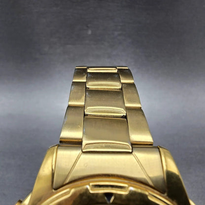 Seiko Chronograph Watch Men 39mm Gold Dial Gold Tone Date Round 7T32-6M59 PARTSK5