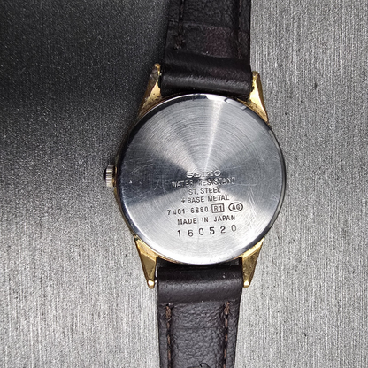 Seiko Watch Women 24mm White Dial Gold Tone Round 7N01-6880 New Battery Vintage9