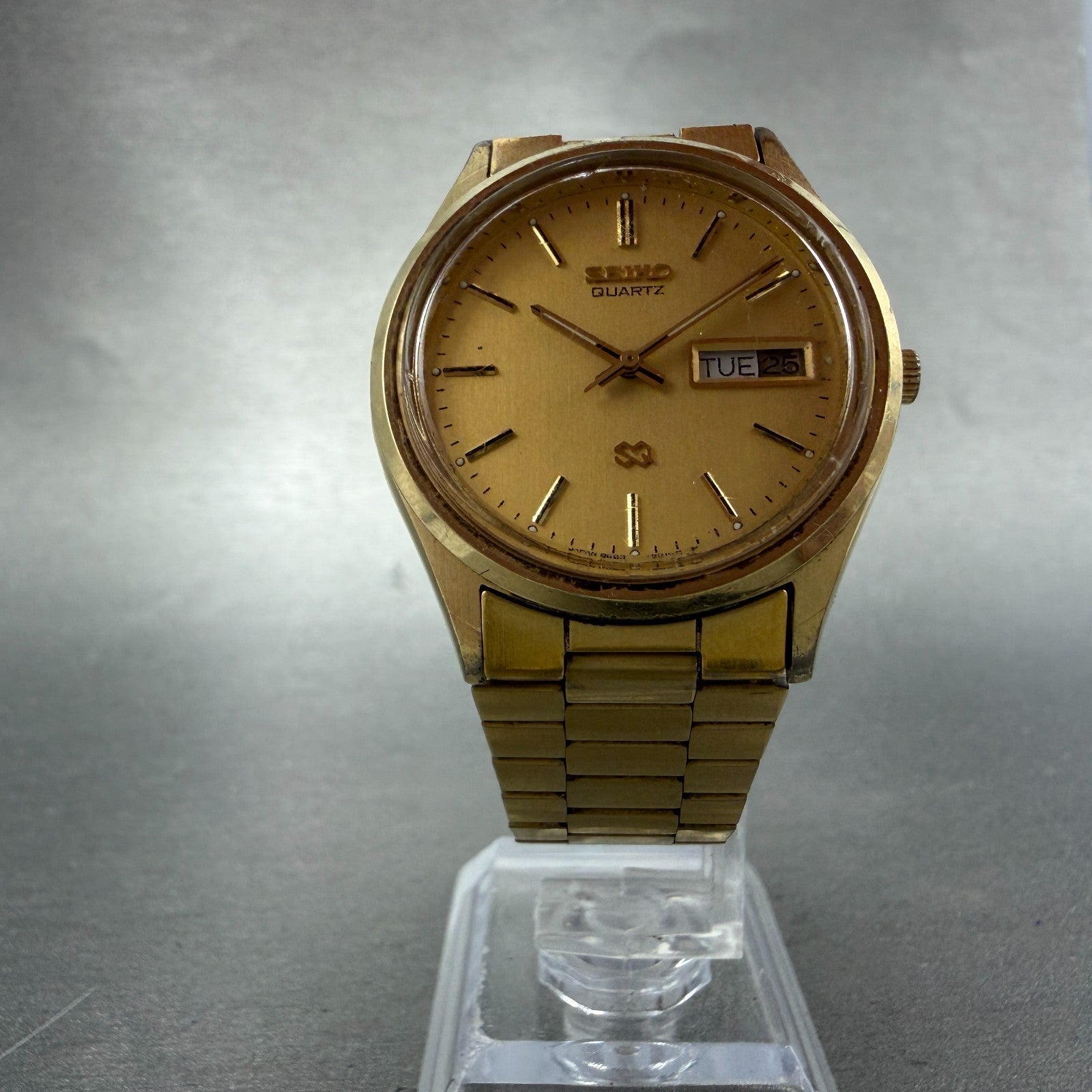 Seiko SQ Watch Men 34mm Champagne Dial Gold Tone Daydate 8C23-6010 PARTS Vintage6