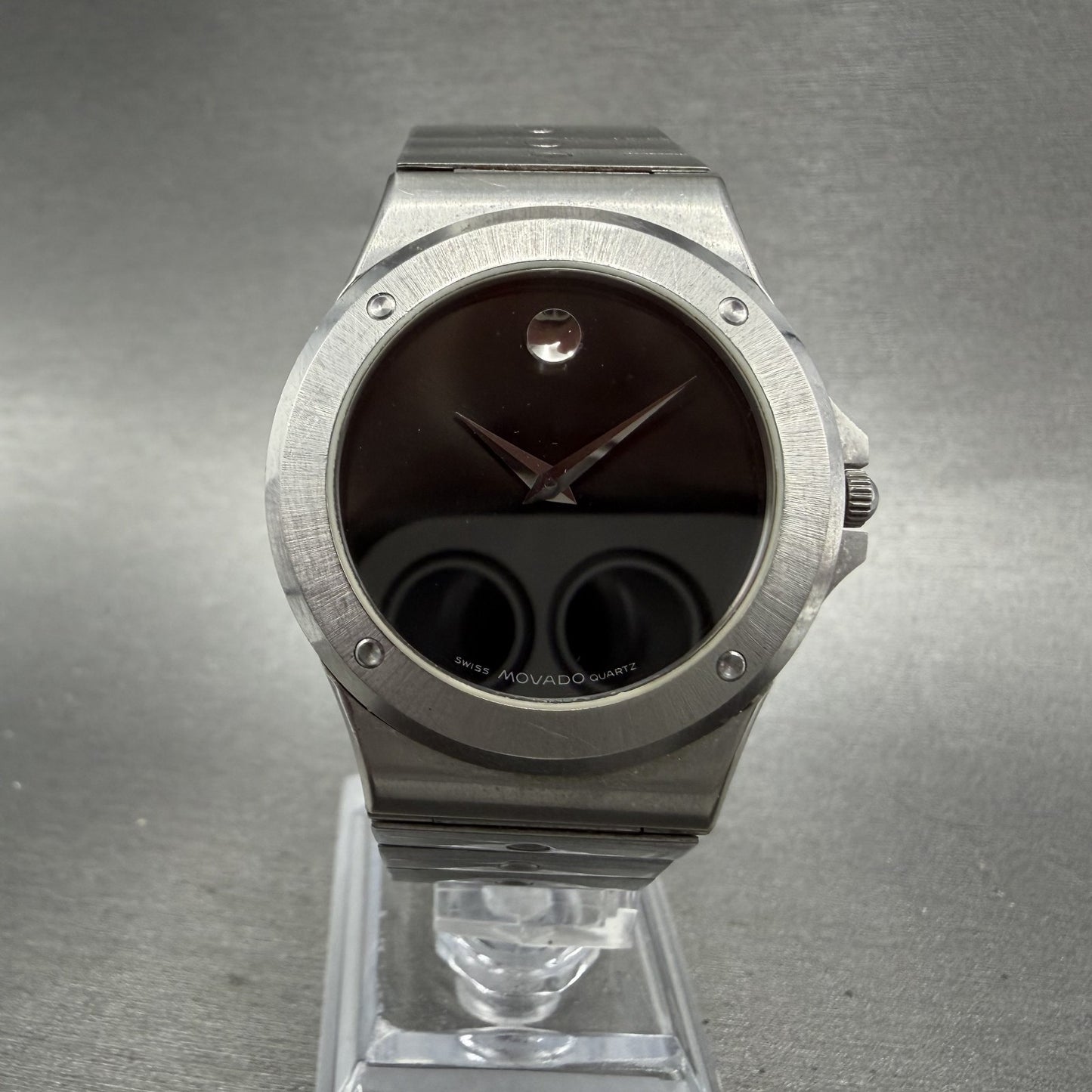 Movado Museum watch Men 34mm Black Dial Steel Round 84.65.877.2 New Battery0