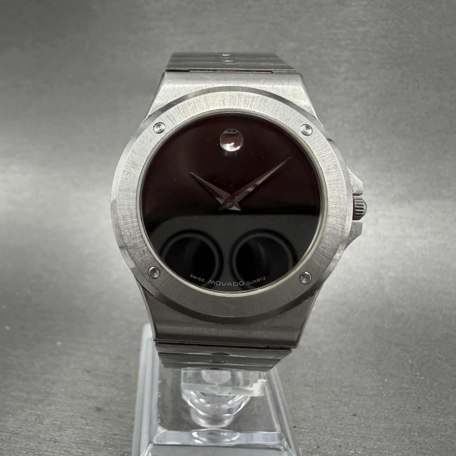 Movado Museum watch Men 34mm Black Dial Steel Round 84.65.877.2 New Battery0