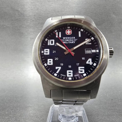 Wenger Swiss Military Watch Men 41mm Blue Dial Steel Date Round 7290X New BattH5