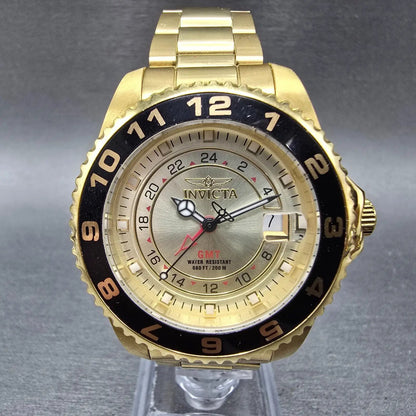 Invicta GMT Watch Unisex 38mm Champagne Dial Gold Tone Date 18252 New Battery0