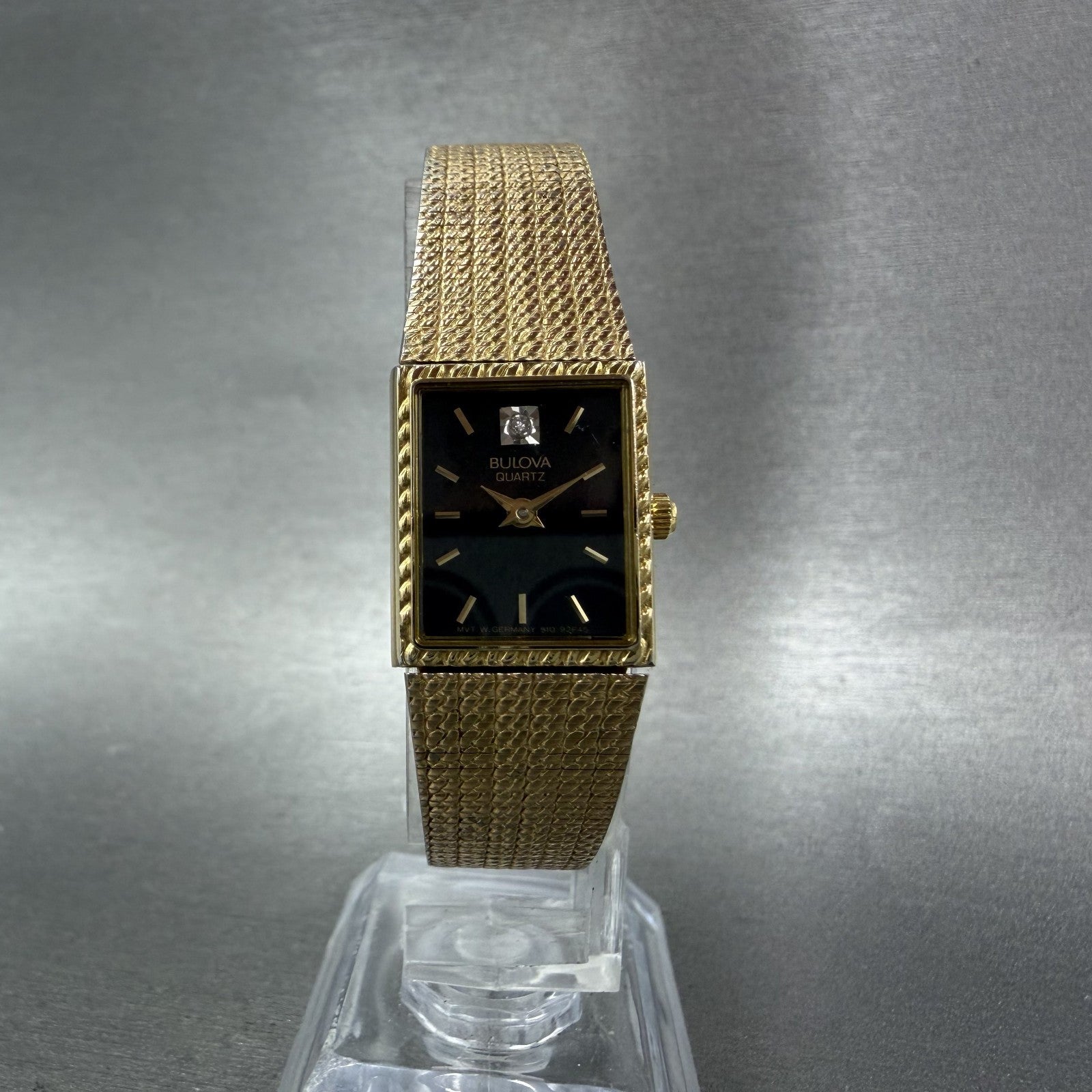 Bulova Tank Watch Women 16mm Black Dial Gold Tone Rectangle P8 New Battery5