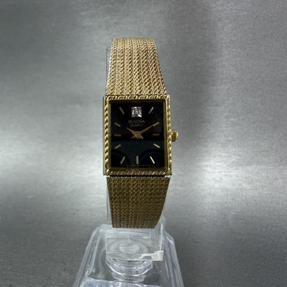 Bulova Tank Watch Women 16mm Black Dial Gold Tone Rectangle P8 New Battery5