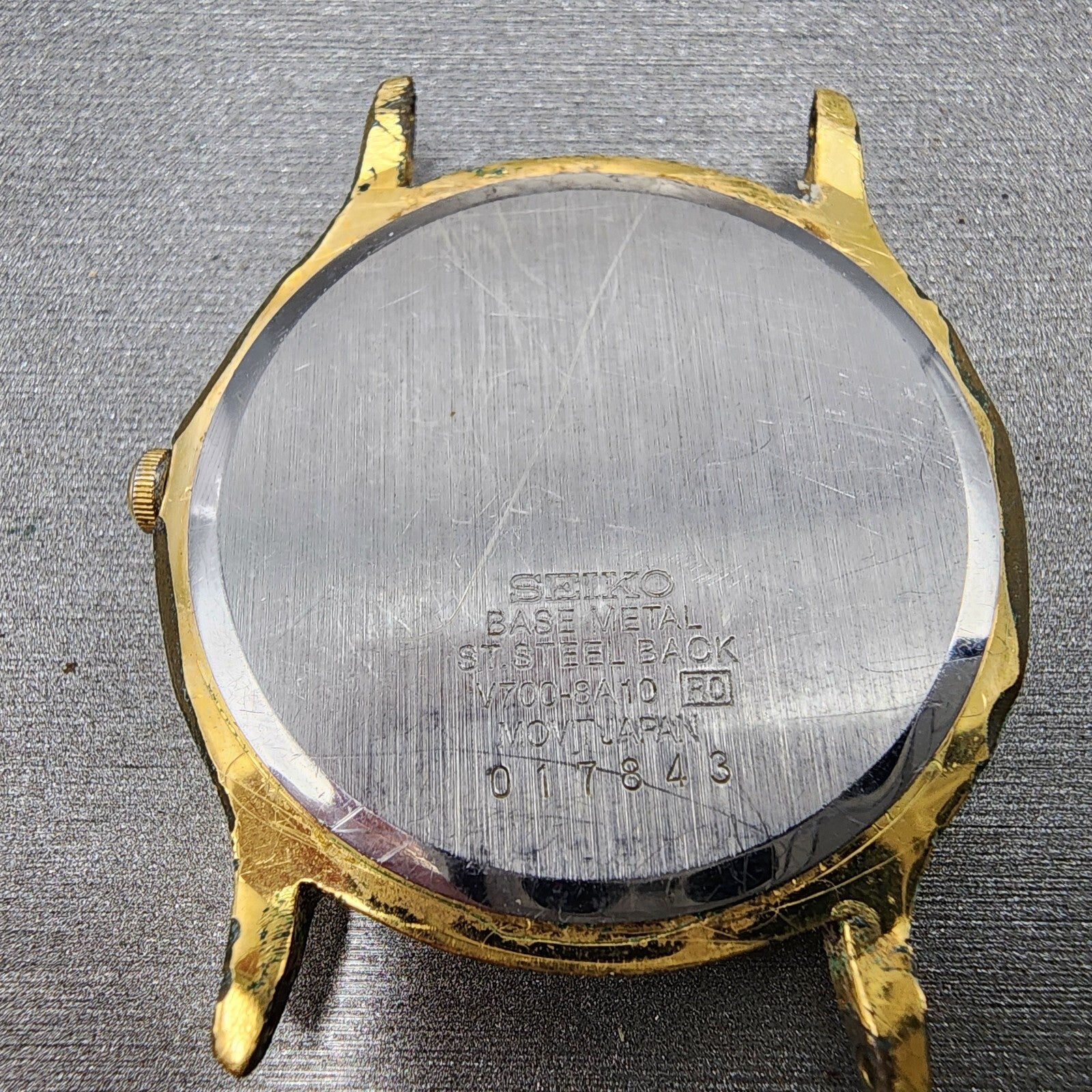 Seiko Watch Men 34mm White Dial Gold Tone Round V7008A10 New Battery6