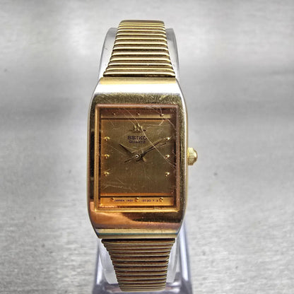 Seiko Watch Women 16mm Gold Dial Gold Tone Rectangle 1N01-5A00 New Battery VTG0
