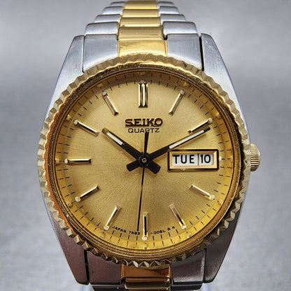 Seiko Watch Women 24mm Gold Dial Two Tone Daydate Round 7n830041 New Battery AB1