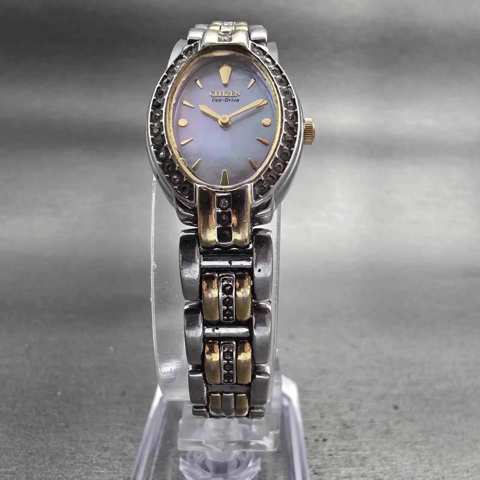 Citizen Eco-Drive Watch Women 18mm MOP Dial Gemmed Oval B023-S019214 Works5