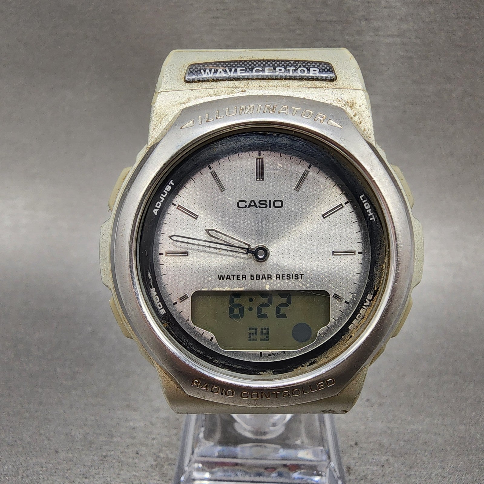 Casio Waveceptor WVA101 Watch Men 42mm Analog Digital Silver Tone Round New Bat0