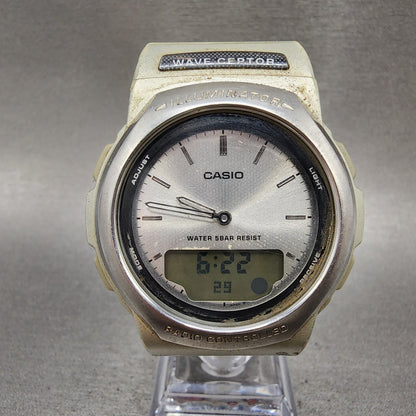 Casio Waveceptor WVA101 Watch Men 42mm Analog Digital Silver Tone Round New Bat0