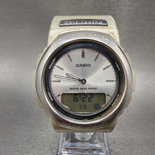 Casio Waveceptor WVA101 Watch Men 42mm Analog Digital Silver Tone Round New Bat0