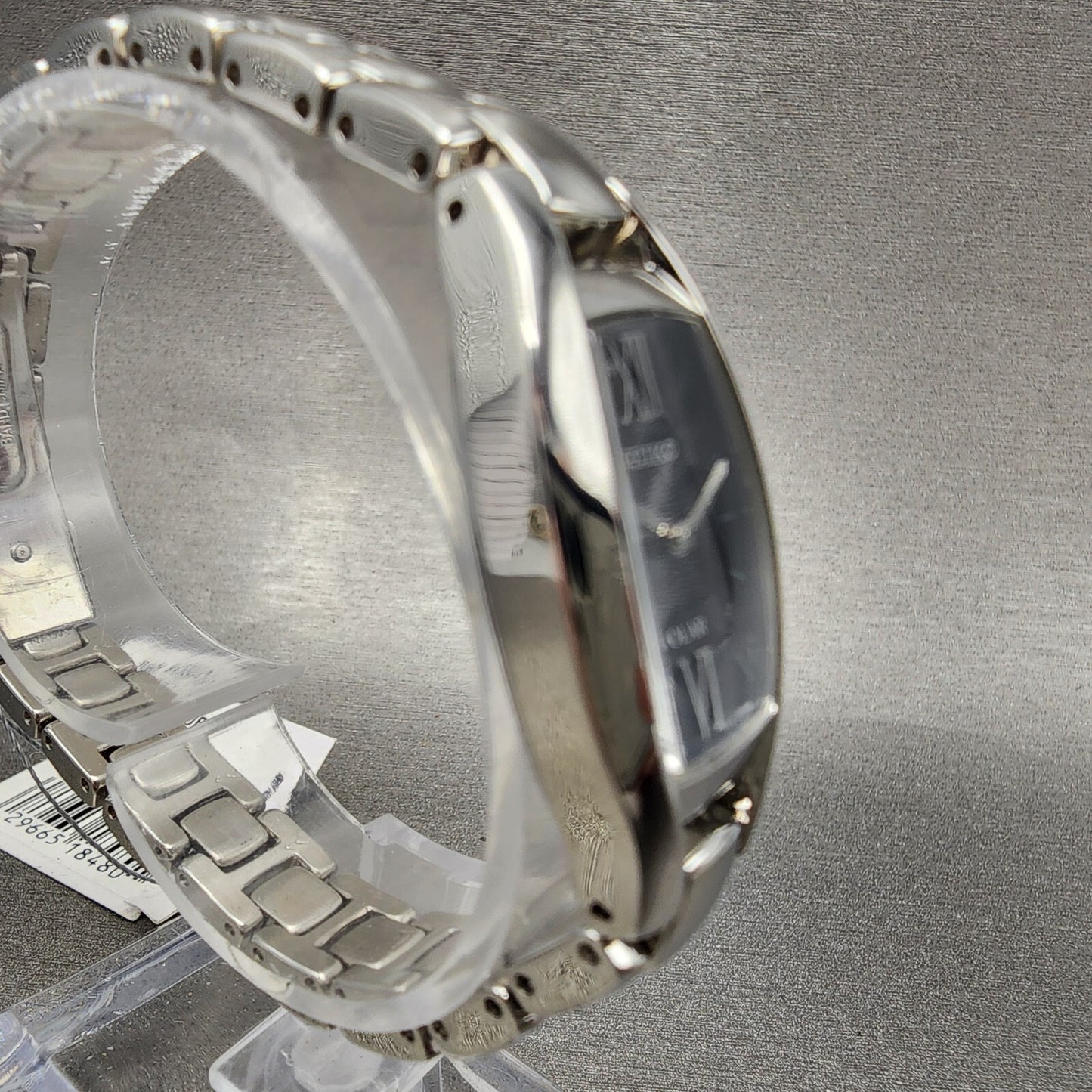 Seiko Solar Watch Women 18mm Black Dial Steel Rectangle V1150BW0 Works3