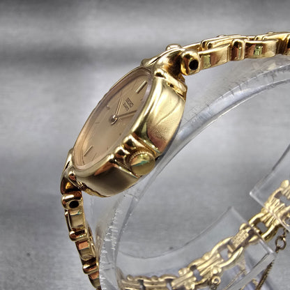 Seiko Watch Women 20mm Gold Dial Gold Tone Round 2320-6099 New Battery Vintage2
