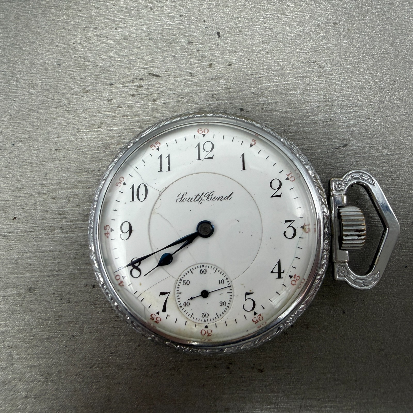 South Bend Pocket Watch White Dial Silver Tone Grade 292 Manual Wind PARTS0